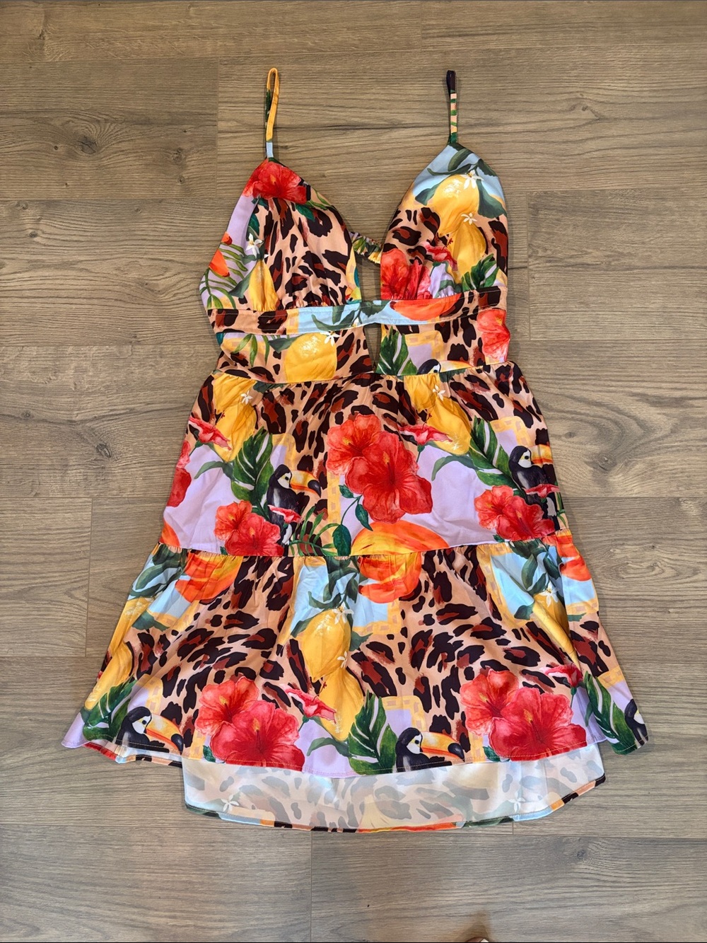 SHEIN Multicolor Tropical Floral Backless Spaghetti-Strap Dress